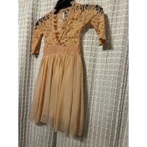 Auditions Kids Peach Lace Mesh Dance Performance Dress AD6678K Small